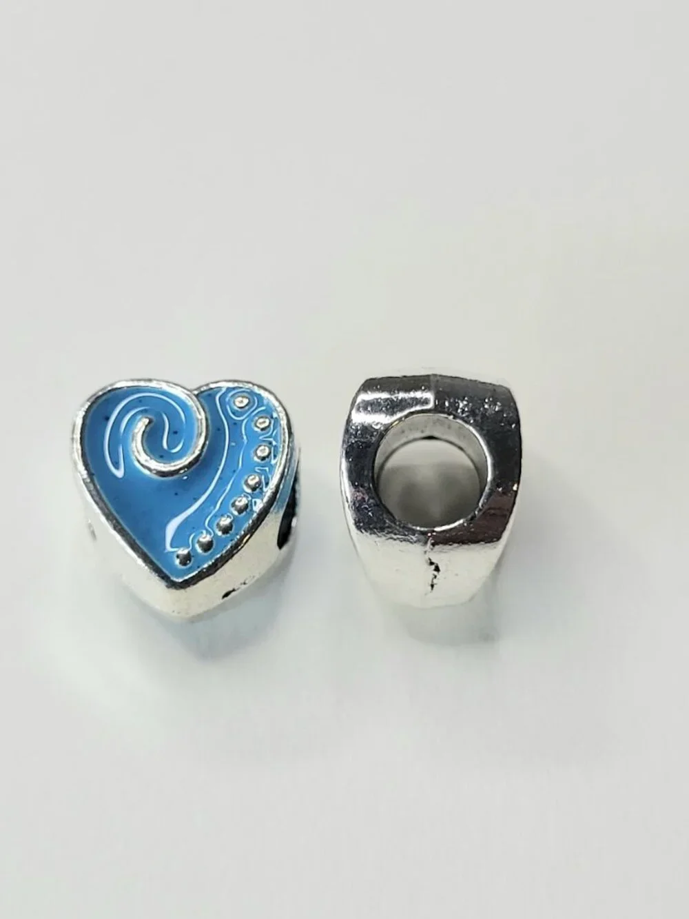 New! For Pandora Bracelets TWO Bright Blue And Silver Color Chunky Heart Charms - Picture 4 of 5